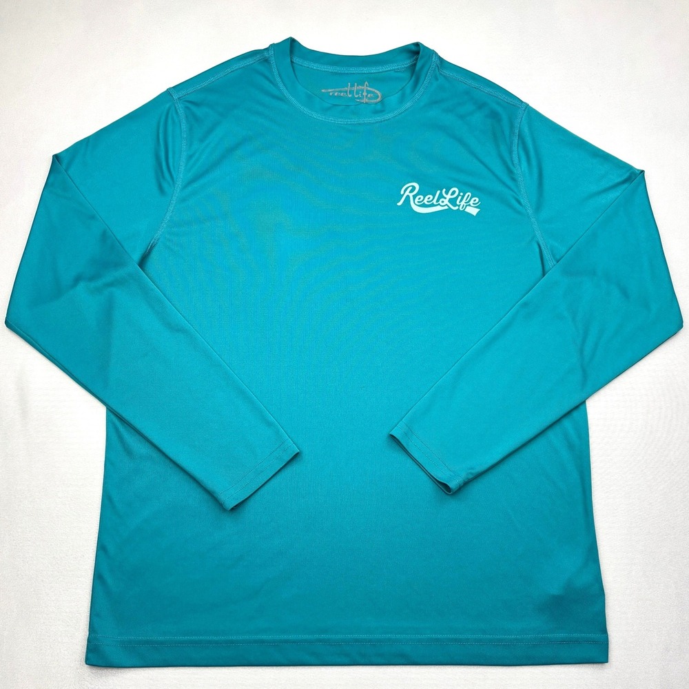 Reel Life Fishing Shirt Mens Small Teal Raised On The Water Sun Protection Top